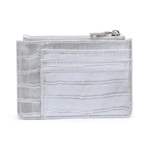 Afina Croco Embossed Card Holder Slim Wallet Silver