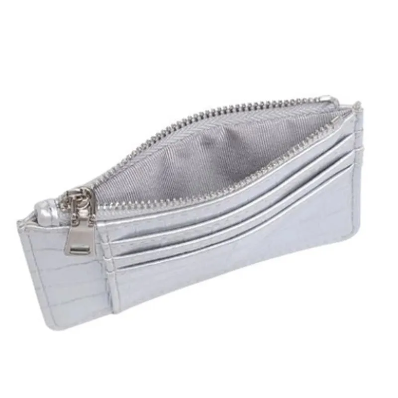 Afina Croco Embossed Card Holder Slim Wallet Silver