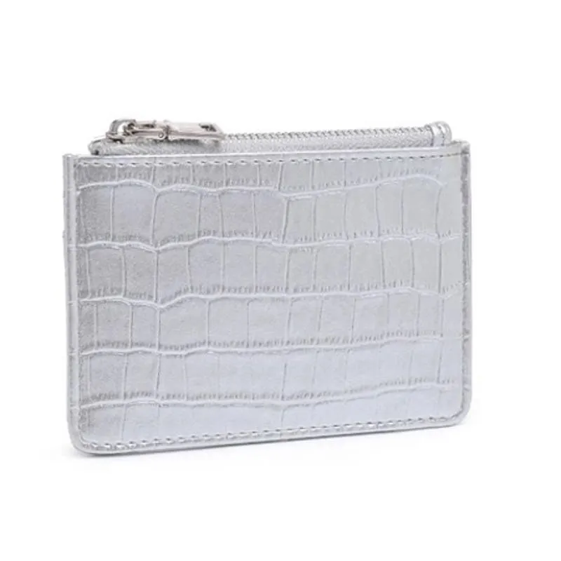 Afina Croco Embossed Card Holder Slim Wallet Silver