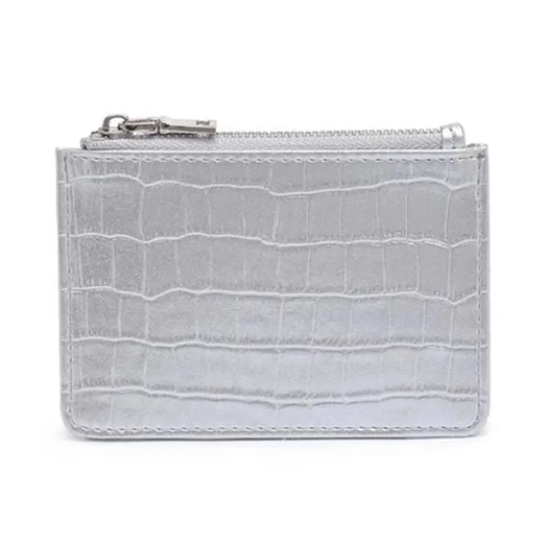 Afina Croco Embossed Card Holder Slim Wallet Silver