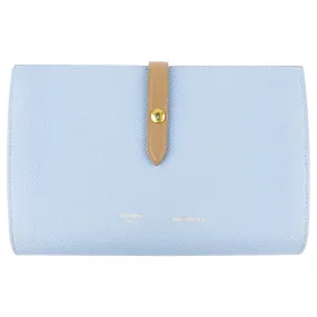 Celine Bicolor Blue and Taupe Leather Strap Large Multifunction Snap Wallet