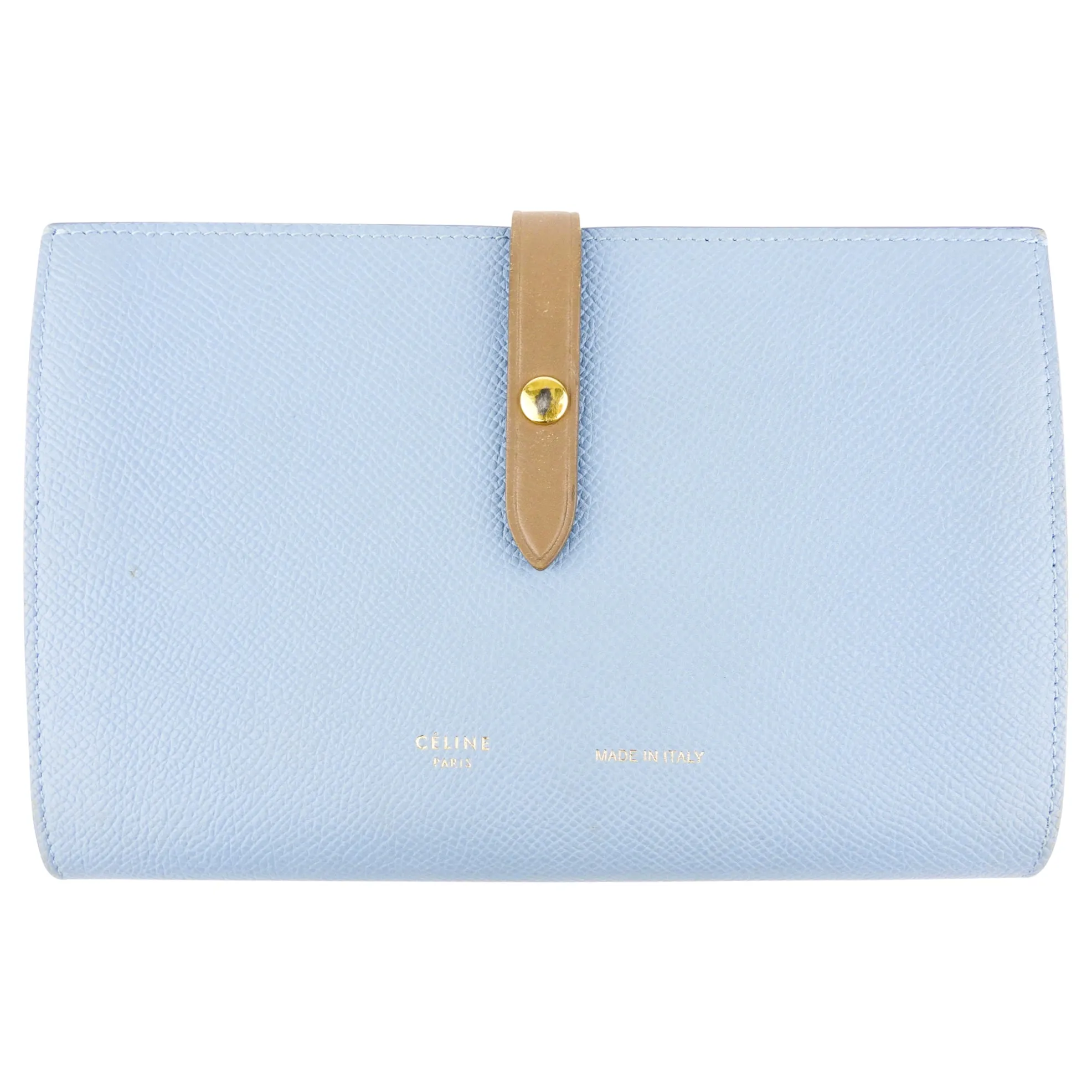 Celine Bicolor Blue and Taupe Leather Strap Large Multifunction Snap Wallet