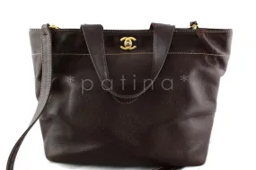 Chanel Brown Caviar Messenger Tote Cerf Brief Bag