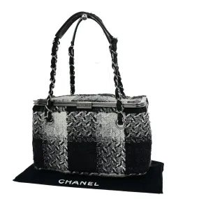 Chanel Cc Logo Tweed Chain Vanity Hand