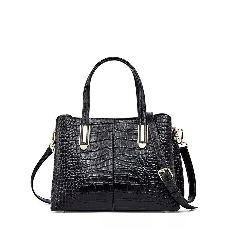 Crocodile Embossed Leather Satchel Purse