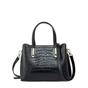 Crocodile Embossed Leather Satchel Purse