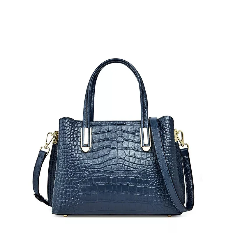 Crocodile Embossed Leather Satchel Purse