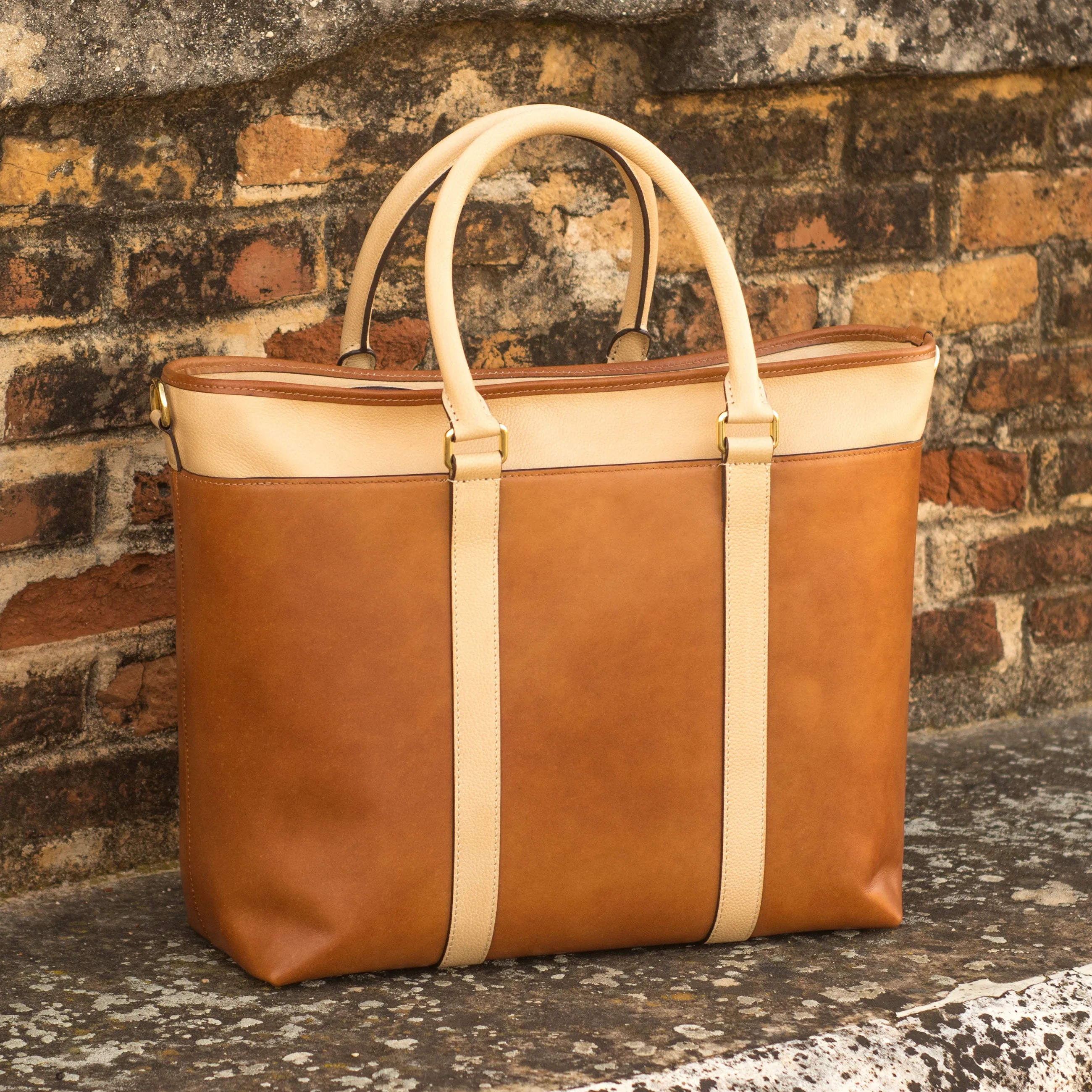 DapperFam Luxe Men's Casual Tote in Cognac Painted Calf