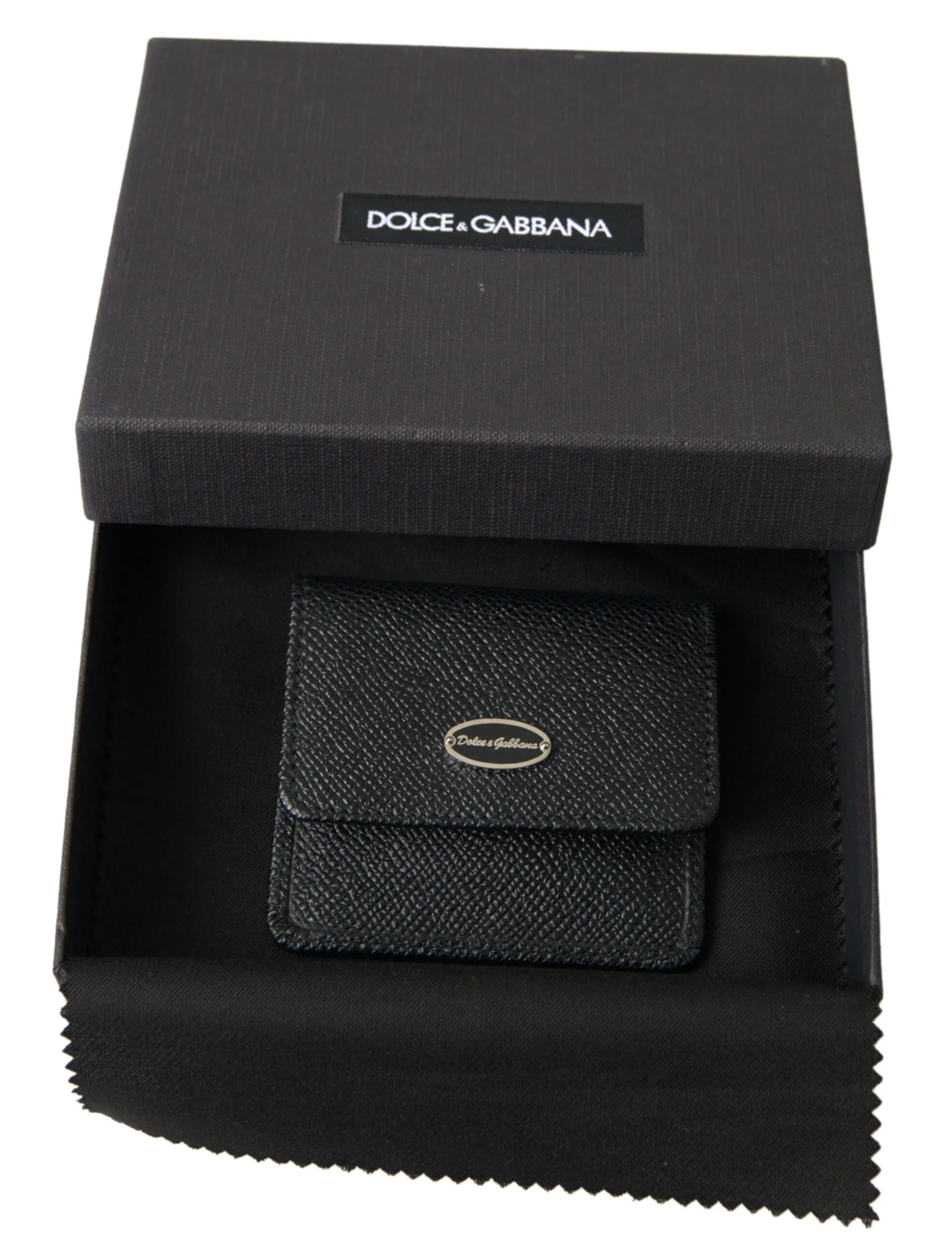 Dolce & Gabbana Black Textured Leather Bifold Logo Coin Purse Wallet