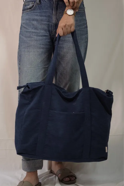 Ekatra Minimalist Corduroy Shoppers Tote - Midnight Sky