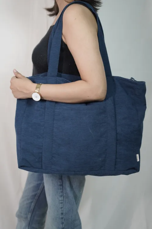 Ekatra Minimalist Corduroy Shoppers Tote - Vincent Blue