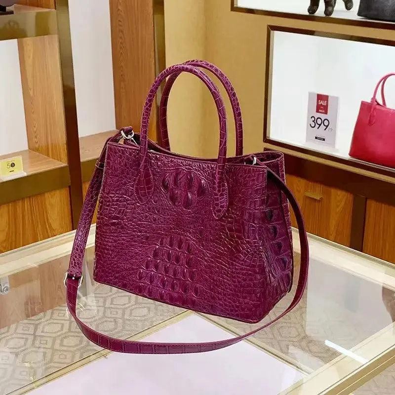 Elegant Crocodile-Embossed Leather Handbag for Sophisticated Women