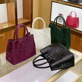 Elegant Crocodile-Embossed Leather Handbag for Sophisticated Women