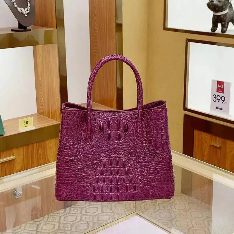 Elegant Crocodile-Embossed Leather Handbag for Sophisticated Women