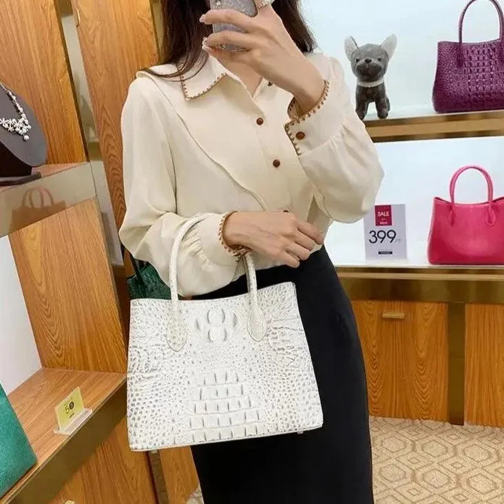 Elegant Crocodile-Embossed Leather Handbag for Sophisticated Women