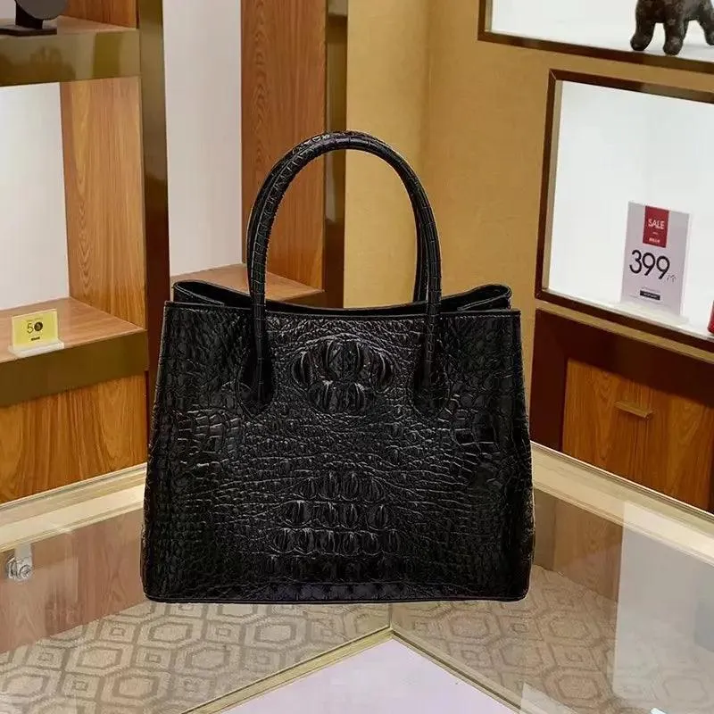 Elegant Crocodile-Embossed Leather Handbag for Sophisticated Women