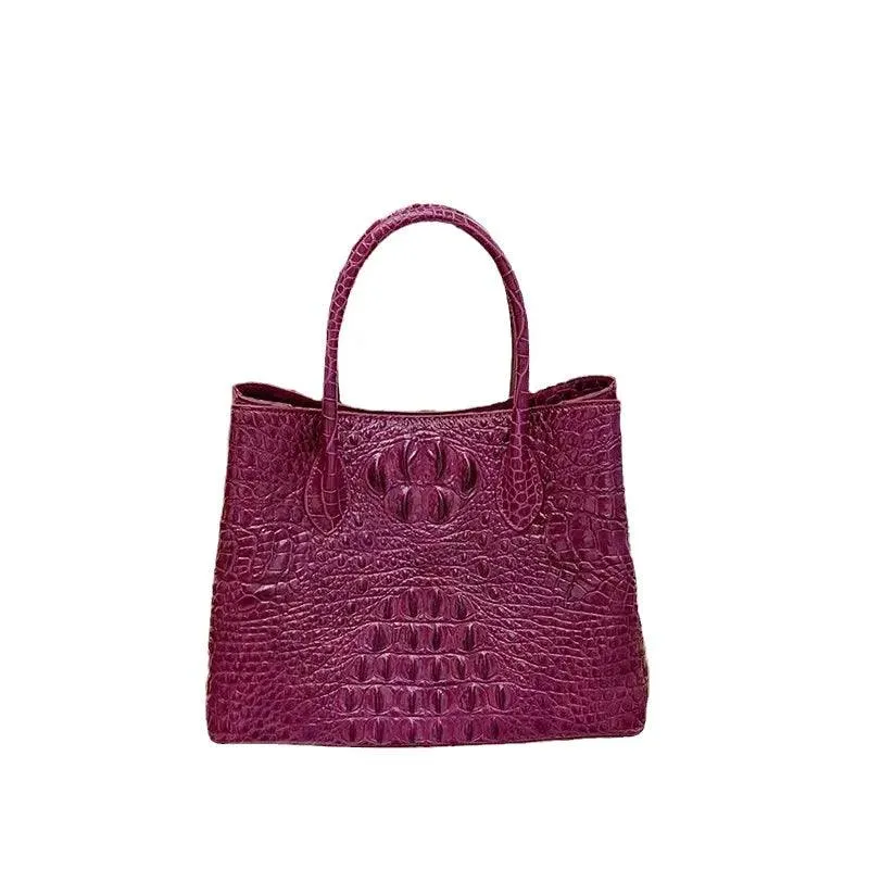 Elegant Crocodile-Embossed Leather Handbag for Sophisticated Women