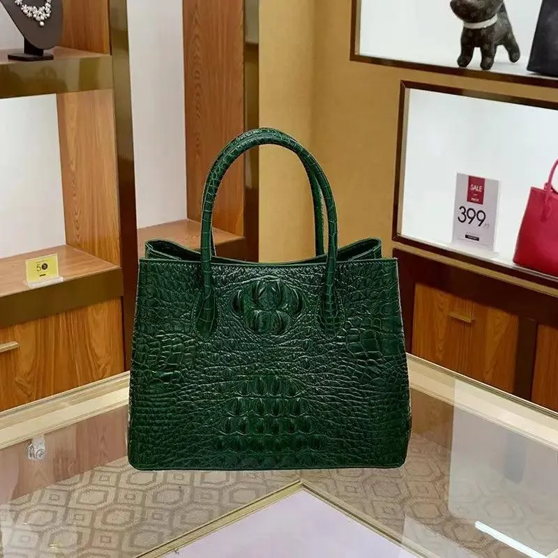 Elegant Crocodile-Embossed Leather Handbag for Sophisticated Women