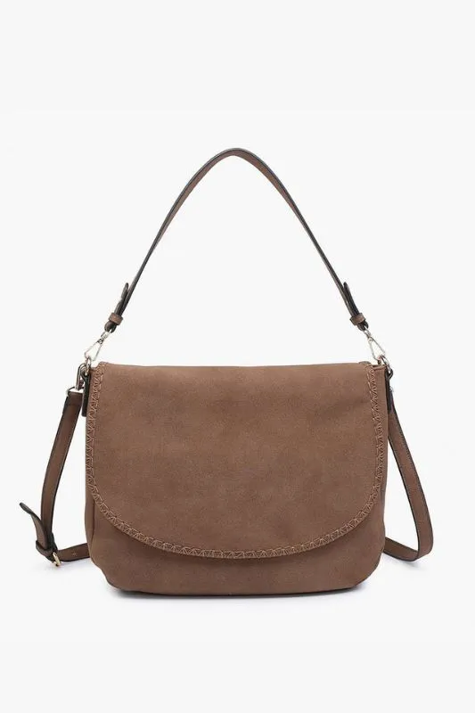 Jess Faux Suede Satchel with Whipstitch Flap