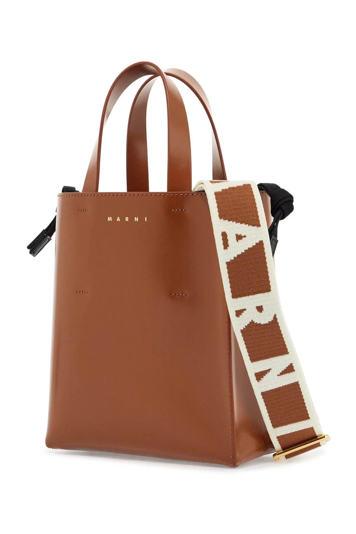 Marni Brown Calf Leather Shopping Bag With Minimalist Design And Shoulder Strap