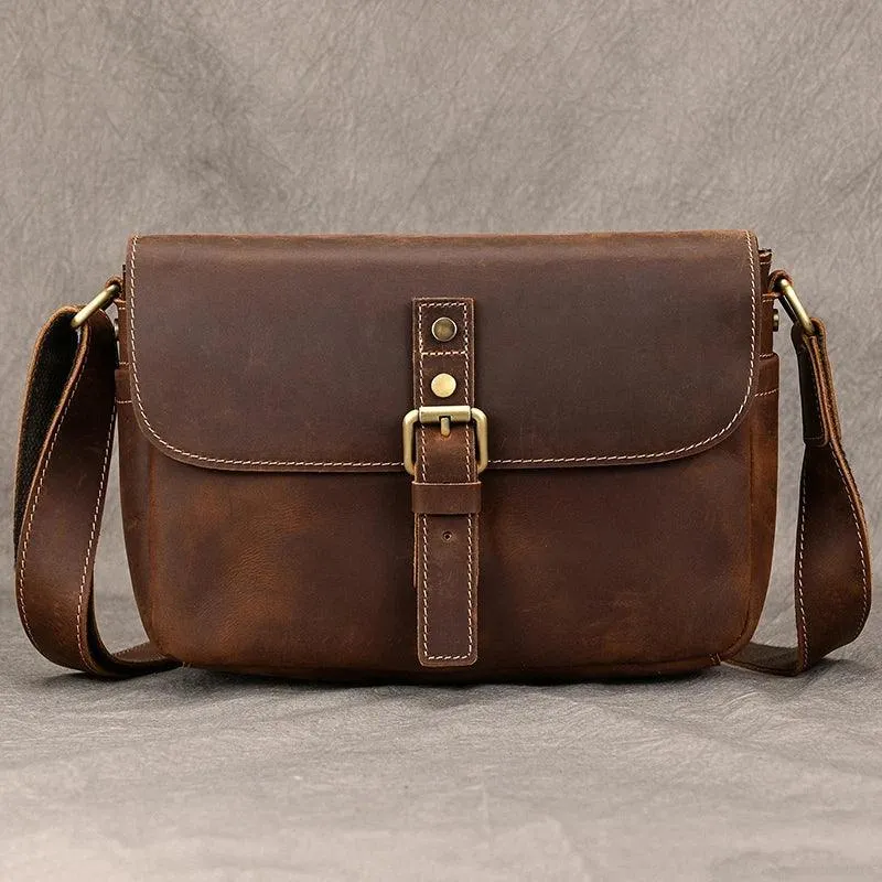 Mens Crossbody Bags Crazy Horse Vintage Leather Sling Bag