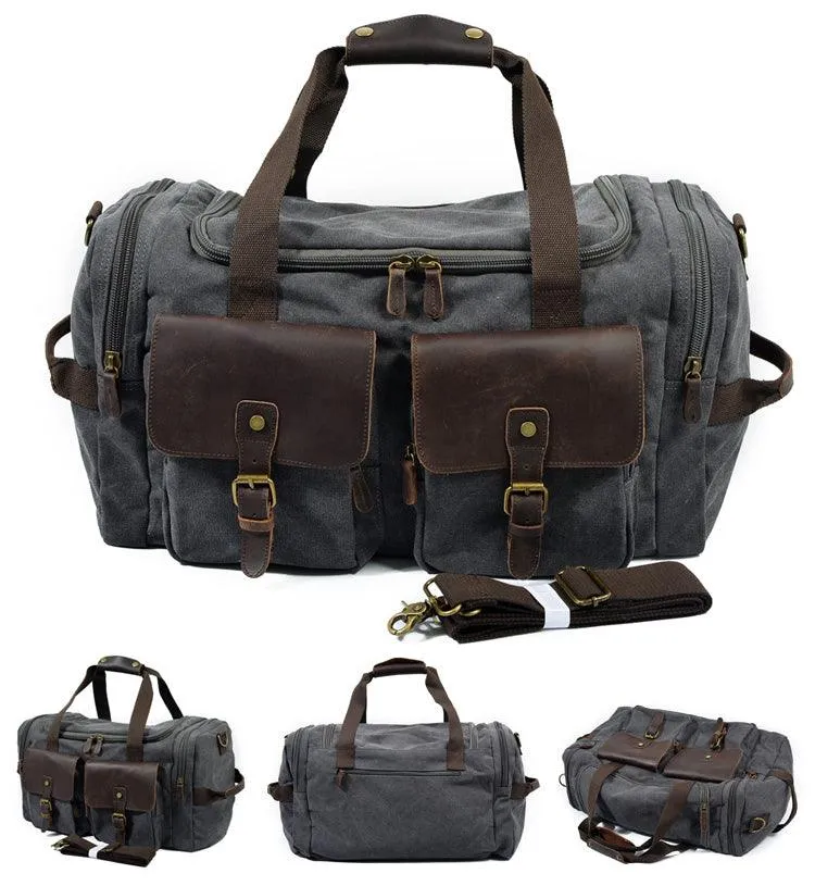 Men's Leather And Canvass  Duffel  Bag-Green