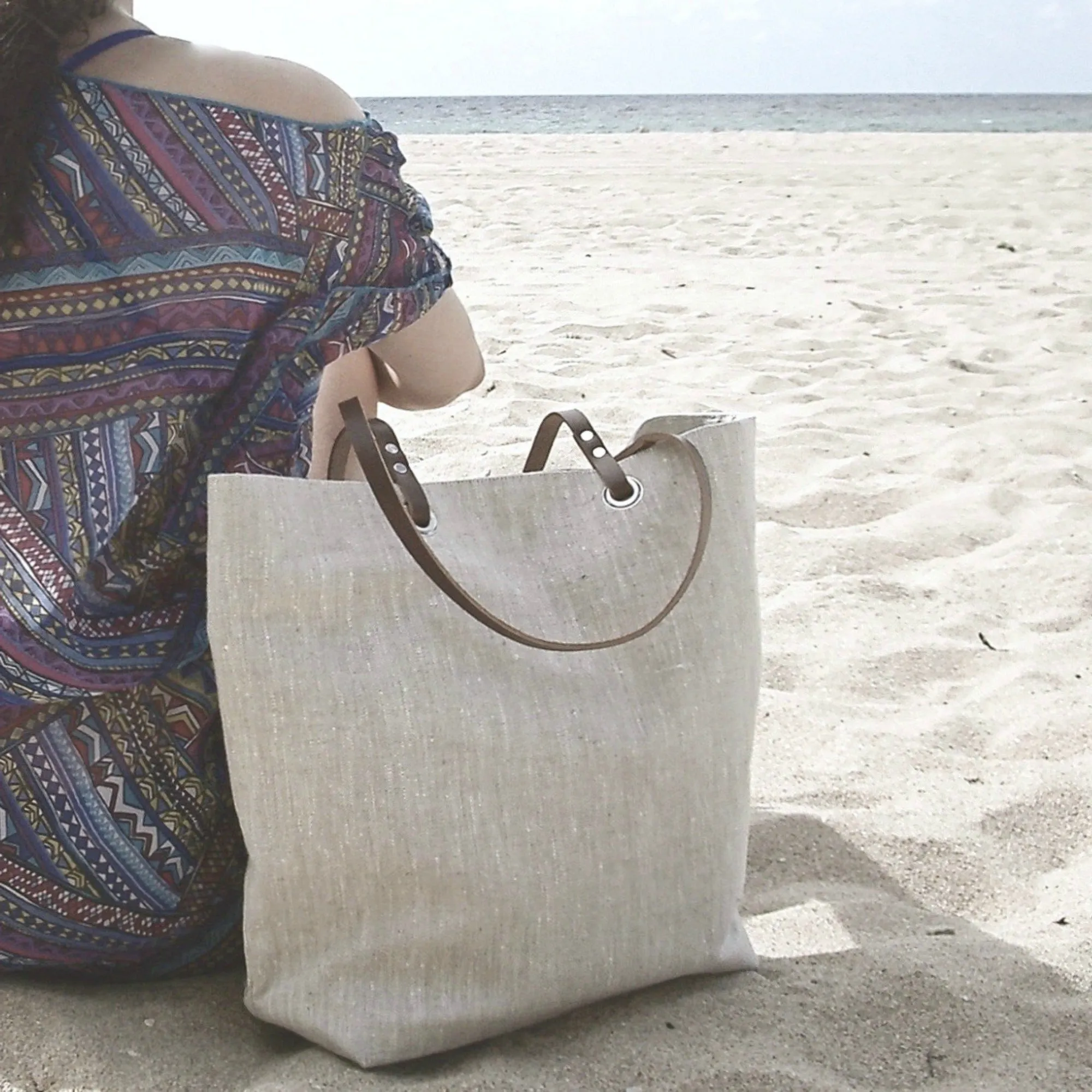 Minimalist Natural Linen Beach Bag