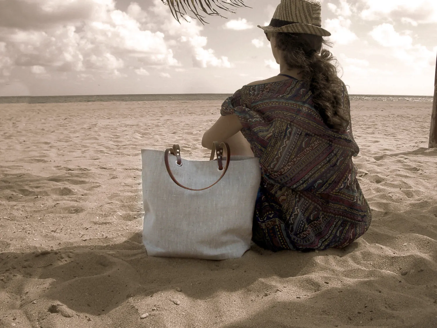 Minimalist Natural Linen Beach Bag