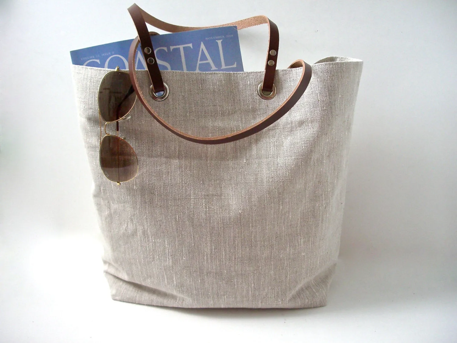 Minimalist Natural Linen Beach Bag