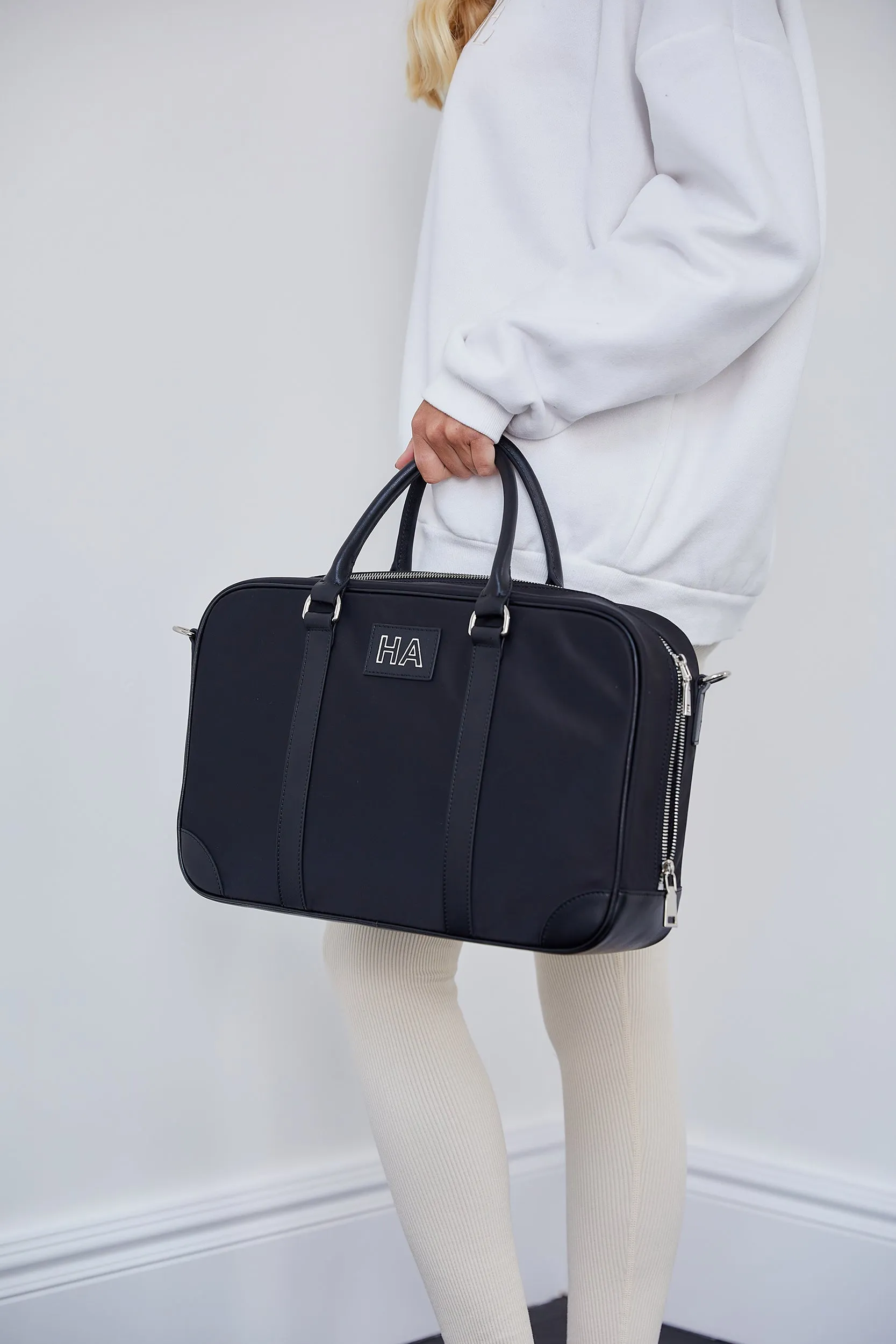 Personalised Luxury Nylon Briefcase - Black with Silver Hardware