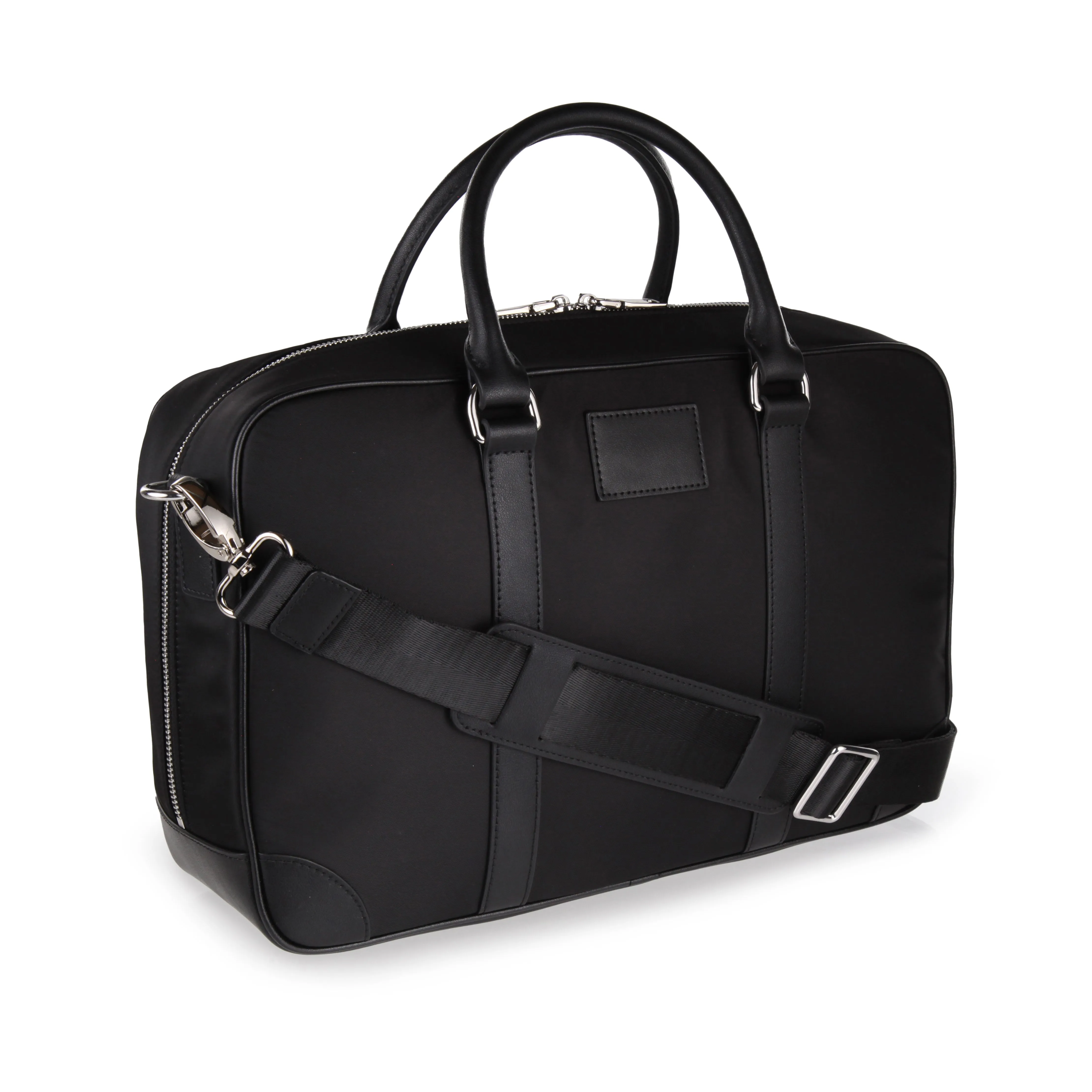 Personalised Luxury Nylon Briefcase - Black with Silver Hardware