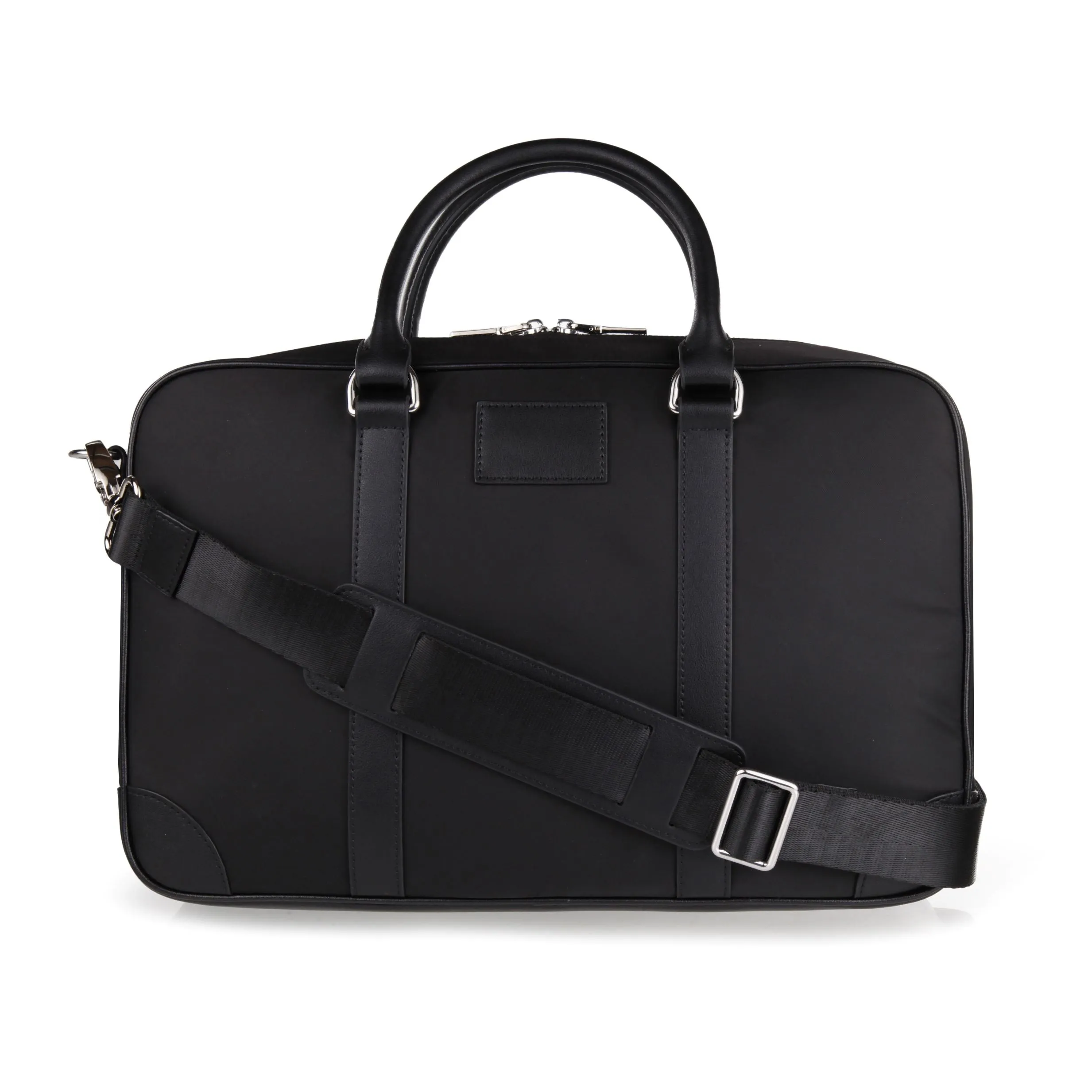 Personalised Luxury Nylon Briefcase - Black with Silver Hardware