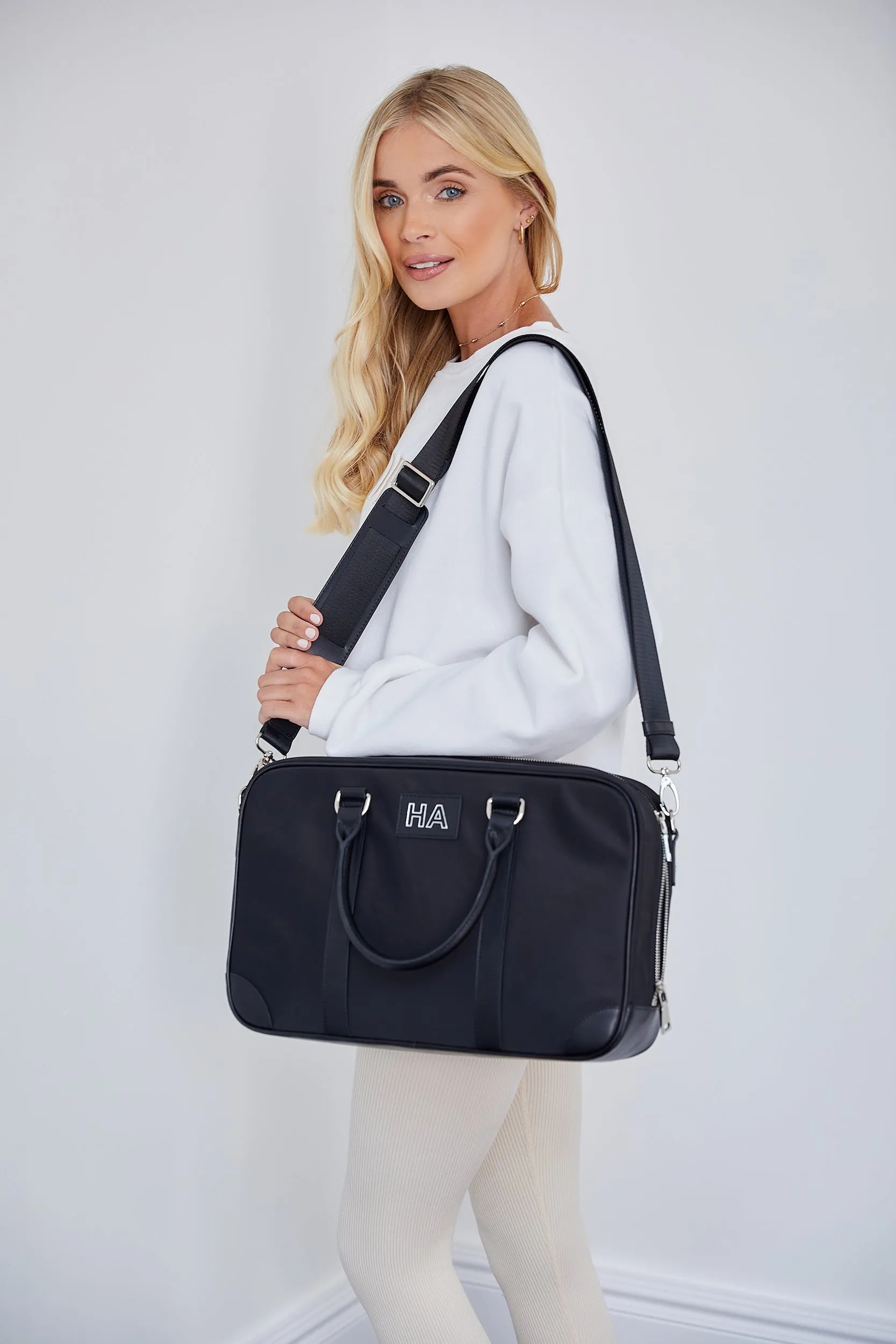 Personalised Luxury Nylon Briefcase - Black with Silver Hardware