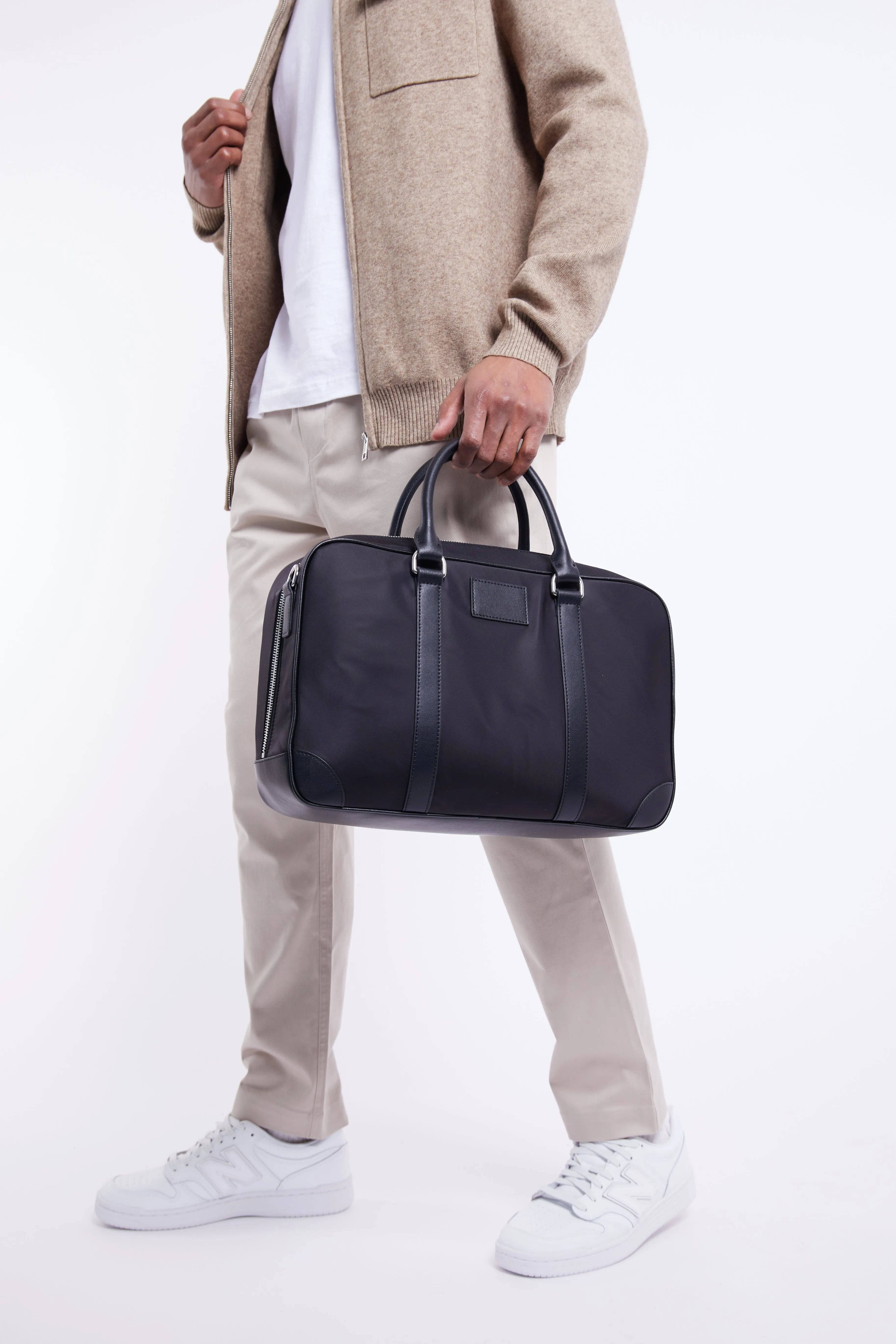 Personalised Luxury Nylon Briefcase - Black with Silver Hardware