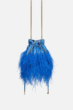 ROUND DRAWSTRING POUCH WITH FEATHERS ARCHIVAL REVIVAL