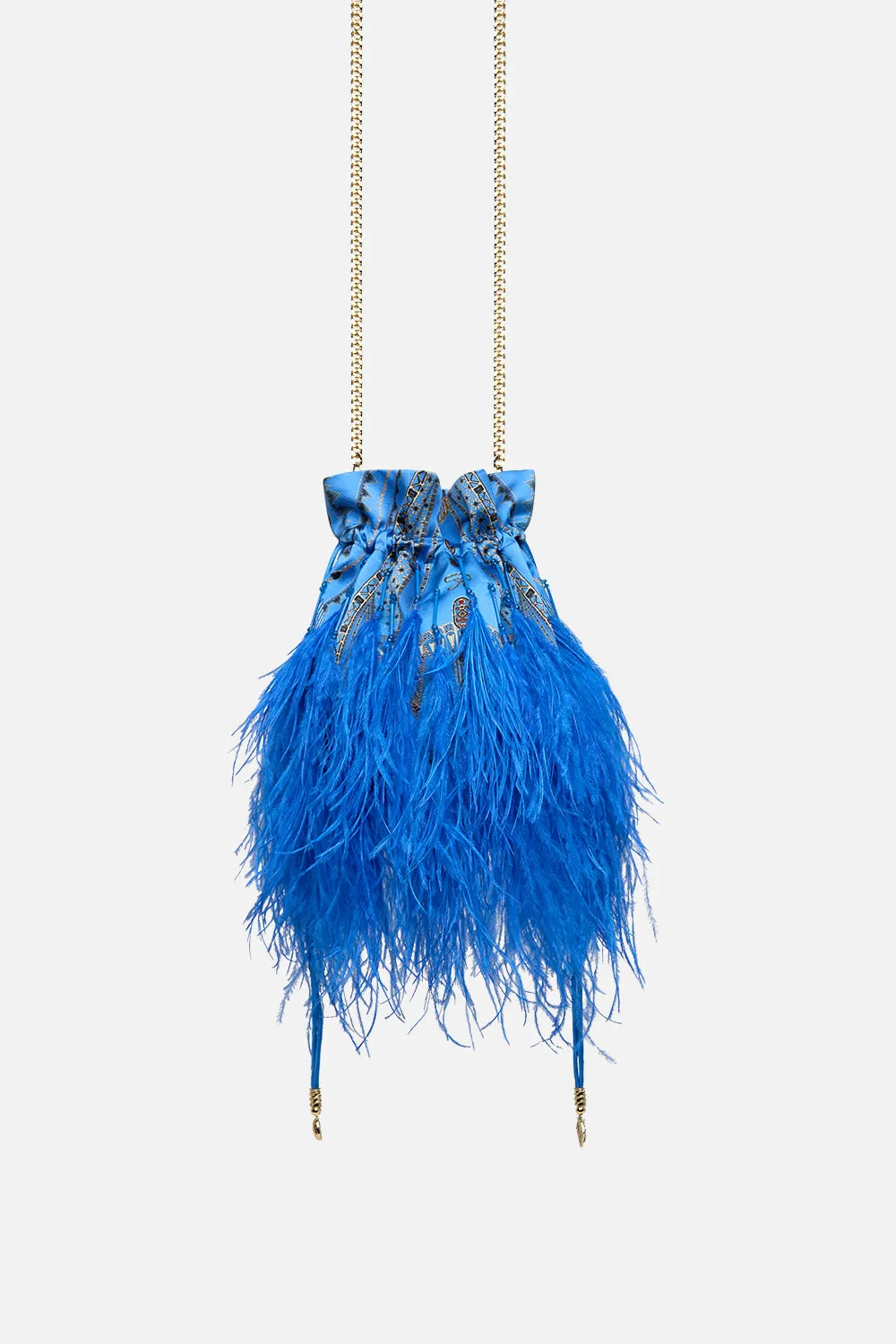 ROUND DRAWSTRING POUCH WITH FEATHERS ARCHIVAL REVIVAL