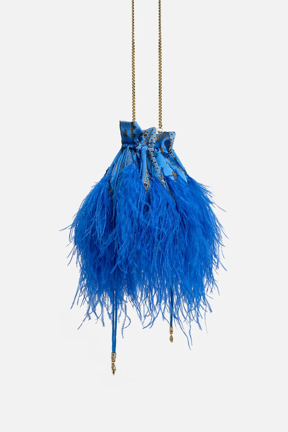 ROUND DRAWSTRING POUCH WITH FEATHERS ARCHIVAL REVIVAL