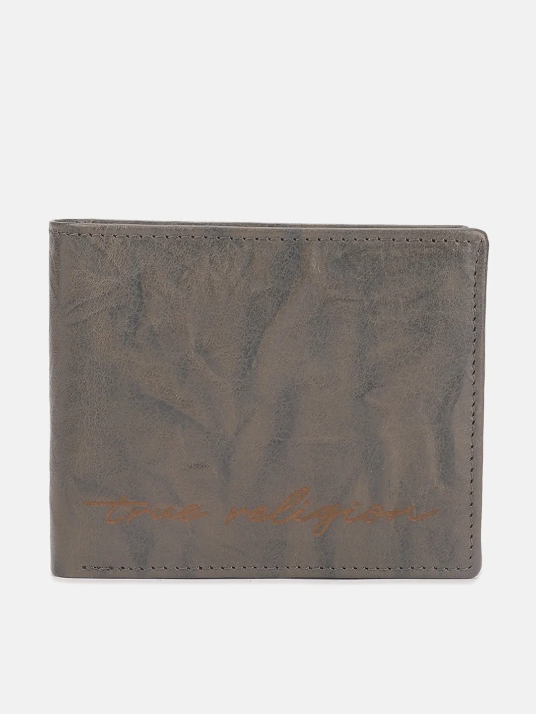 True Religion Men Grey Textured Bi-Fold Wallet