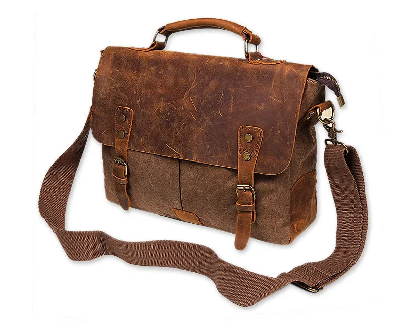 Vintage Canvas Satchel Messenger Bag for Men - Coffee