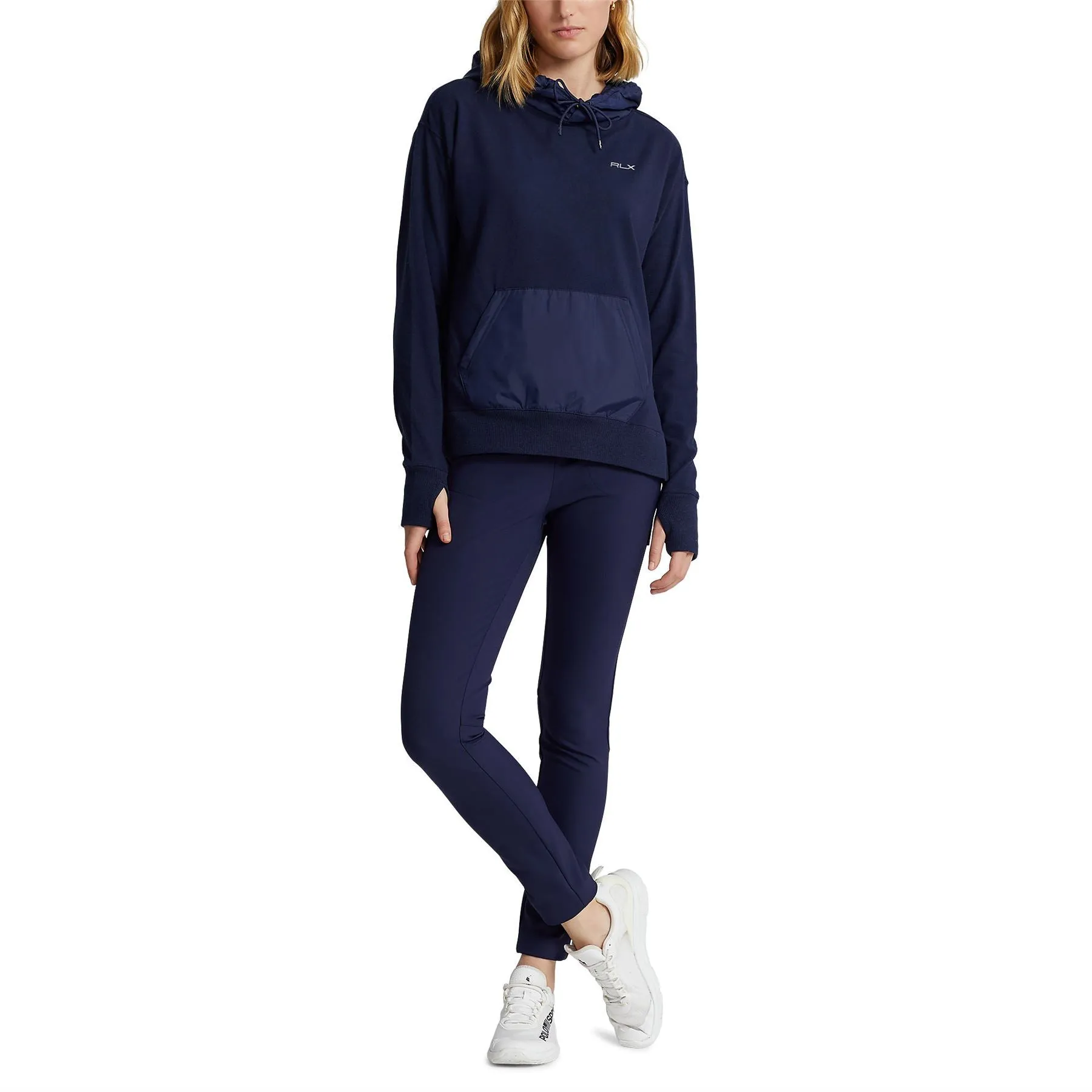 Womens Logo Hybrid Jersey Hoodie Refined Navy - AW23