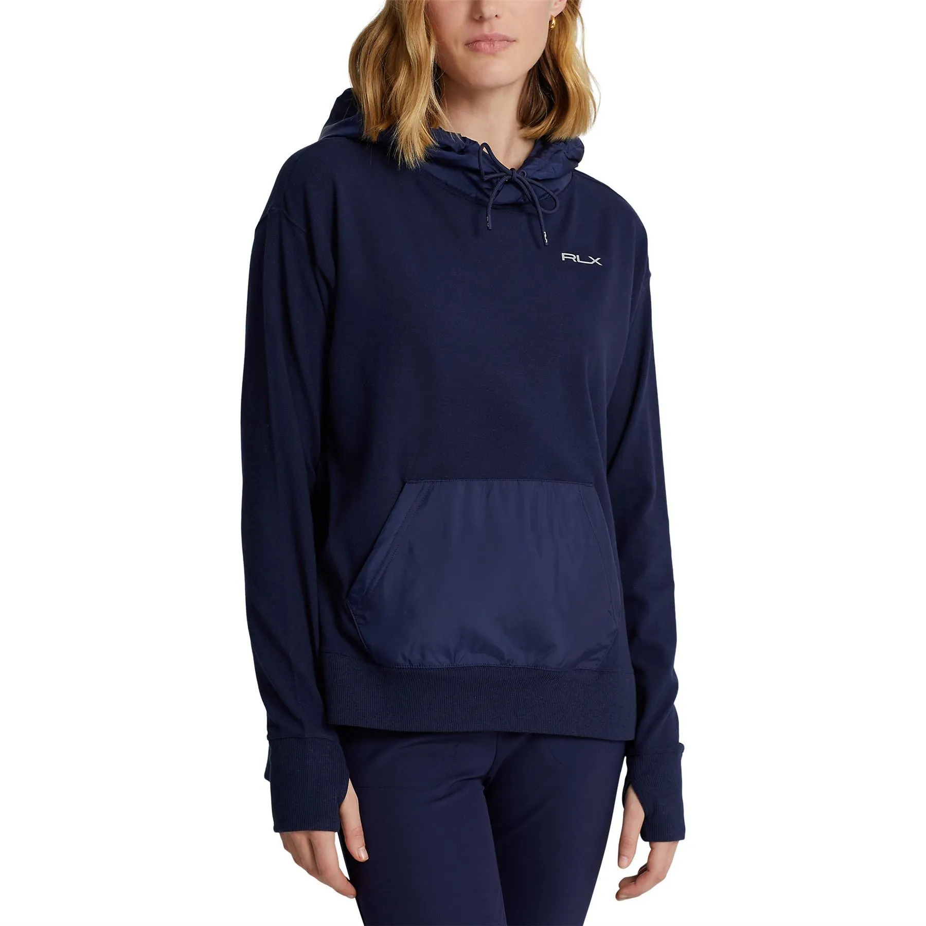 Womens Logo Hybrid Jersey Hoodie Refined Navy - AW23